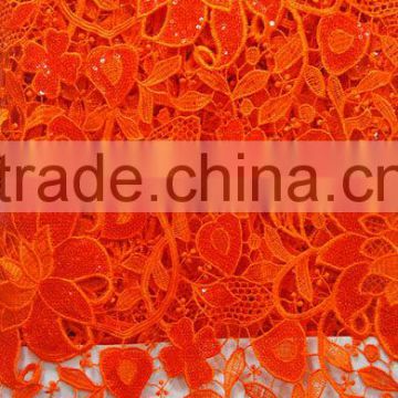 CL4076 orange 2014 New fashion sequins lace with factory price,solf and unique pattern 5 yards