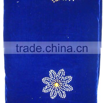 CL4023-1 royal blue african velvet with crystal stone cotton lace fabric