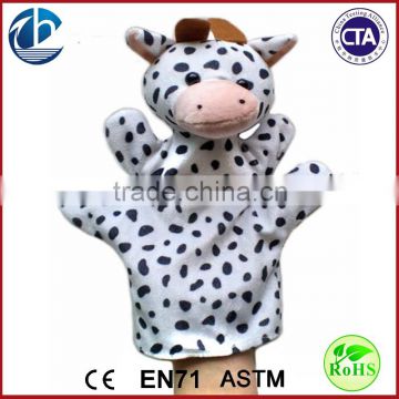 Cheap milk cow plush toys animal shaped cow plush hand puppets,puppet hand