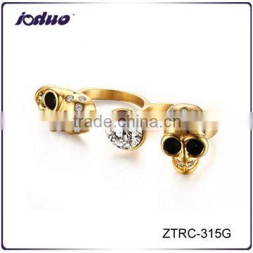 Top Quality Rhinestone Double Skulls Design Stainless Steel Ring