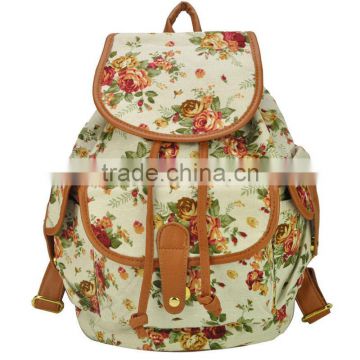 Flower Printed Girlish Canvas Backpack (BBC003-1)