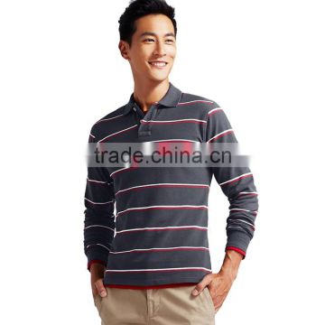 Striped fashion long sleeve men polo shirt