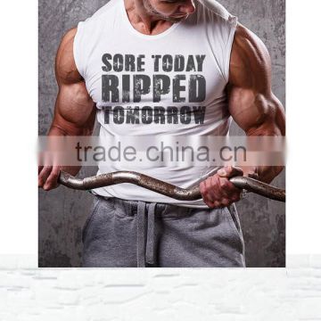 White 100% Cotton Mens Muscle Tank OEM Muscle Tee Bodybuilding Sleeveness Gym T Shirt Cheap Wholesale Training T Shirt