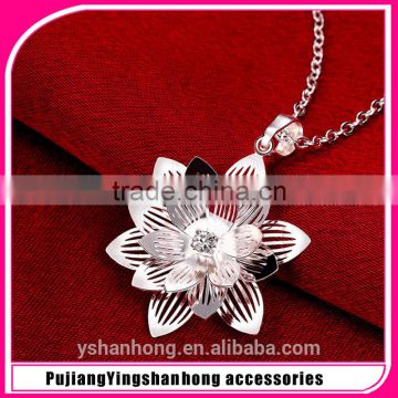 925 silver set auger stereo lotus pendant necklace