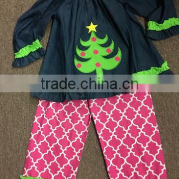 Girls Christmas tree patterned pop boutique clothing set