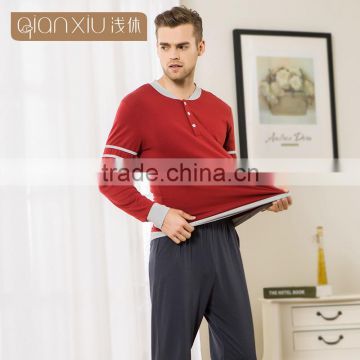 Hot Selling Qianxiu Long Sleeved Knit Cotton Simple Style Men Nightwear