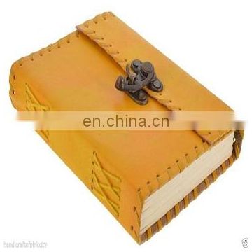 Handcrafted Indian Embossed Leather Journal w/ Wrap Tie Yellow color Diary gift