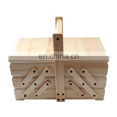 Custom 3 Layers Foldable handicrafts storage wooden sewing box