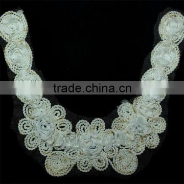 Metallic Thread Corded Spiral Flower Chiffon Lace Fabric Embroidery Guipure Lace Collar