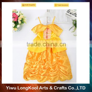 High quality promotion designer one piece dress yellow girls party dress