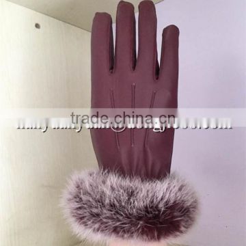 Level A Plain Style suede fashion winter fur fingerless leather gloves