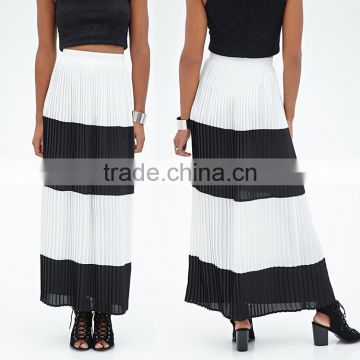 Pleated striped woven maxi latest long skirt design