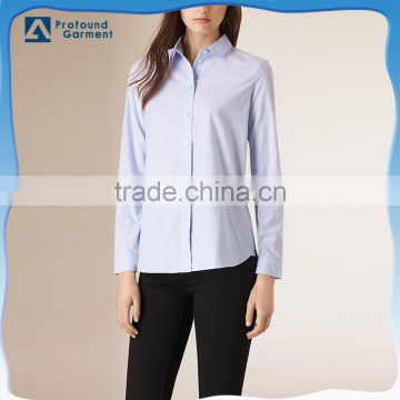 polo neck plain long sleeve shirt blue formal cutting and sewing women shirt 2015