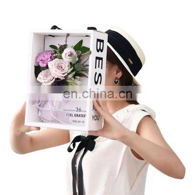Valentine's day luxury paper box  rose  packaging cardboard paper flower packing box gift handbag With window