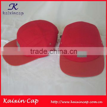 reflective materials custom kid 5 panel cap /custom logo leather patch cap/snapback cap /flat brim cap /leather strap cap