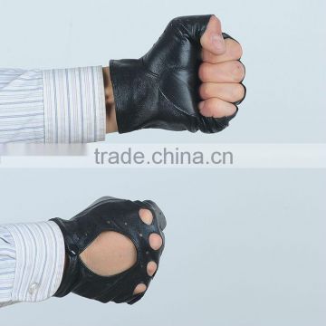men's unlined half finger leather gloves with palm reinforcement