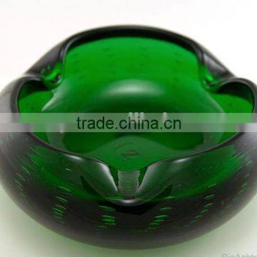 Unique design Vintage Thick green solid color Glass Amber Glass Ashtray round shaped bubble bottom