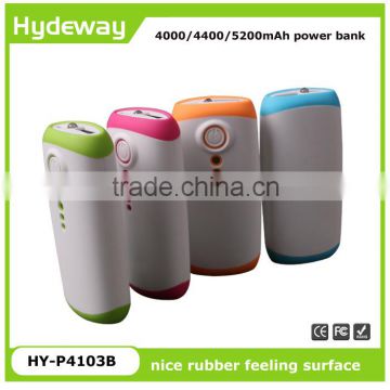 Nice design 4000/4400/5200mAh portable battery charger with rubber feeling surface