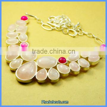 Wholesale Fashion Rose Quartz Macrame Gemstone Necklace Jewelry GN-N018