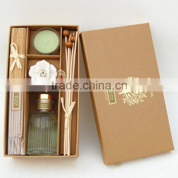Multi-colored glass bottle with essential oil reed diffuser with incense stick