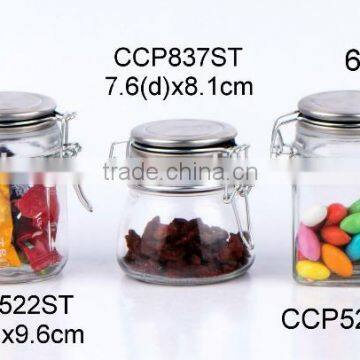 LB108ST glass storage for spice with metal clip and stainless steel lid
