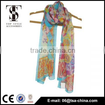 2015 hot sale women fashion colorful printed silk scarf