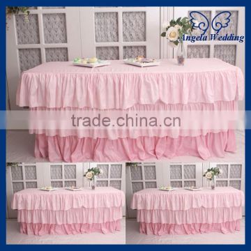 SK006D For sale Wedding three tiered taffeta banquet ruffled pleated steps in pink table skirt
