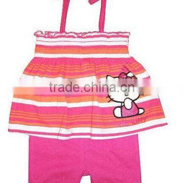 Kitty printing Stripe Tank Top with pants clothes set for girls