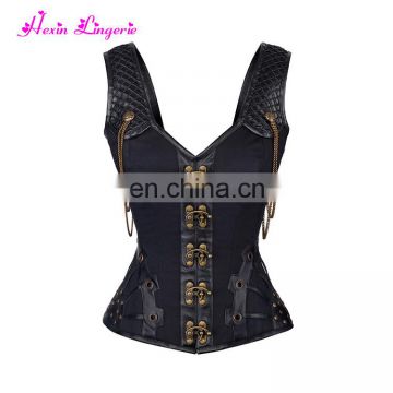 Eaby Hot Sale Metal chain 12 steel boned steampunk busty women waist training corsets wholesale