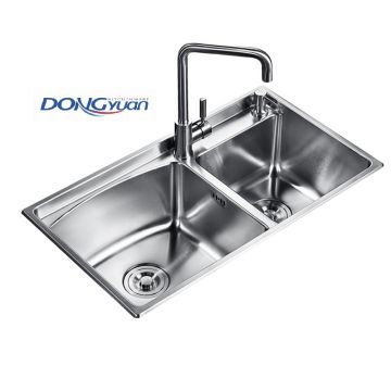 Guangdong Dongyuan Kitchenware 760×430×210mm POSCO SUS304 Stainless Steel Double Bowl Drop-in Drawn Kitchen Sink (DY-544)