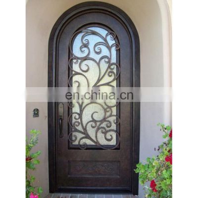 Patio exterior metal gate popular handmade grill design single leaf privacy frosted glass entrance wrought iron door