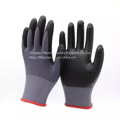 15Gauge Nylon Spandex Liner Nitrile Foam Coated Dotted Gloves with Dots EN388 4131X