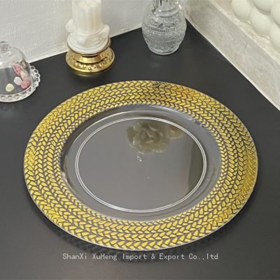Gold Rimmed Transparent Clear Plastic Charger Plate For Wedding