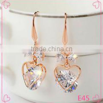Fashion new model fancy gold earring,heart pendant earrings for girls