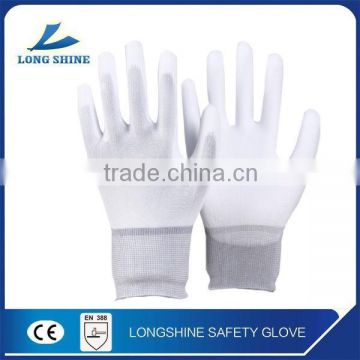 Heavy Duty Anti-dust Pu Half Coated Dipped Polyester White Working Gloves with Low Price