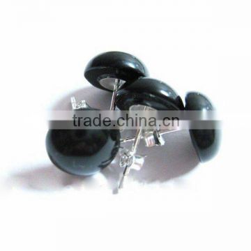 Gemstone silver earring black onyx cabochon with 925 silver earring