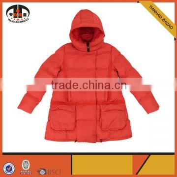 2015 Warm Hooded Women's Coat for Winter in Pure Red Color