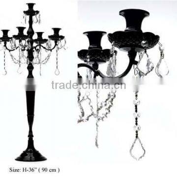 Best selling wedding black candelabra decorated with crystal chains