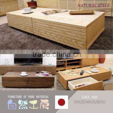 Simple and Reliable coffee table for living room with various kind of wood made in Japan