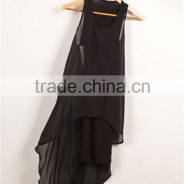 Ladies sleeveless summer dress o neck casual bamboo fiber irregular hem dress