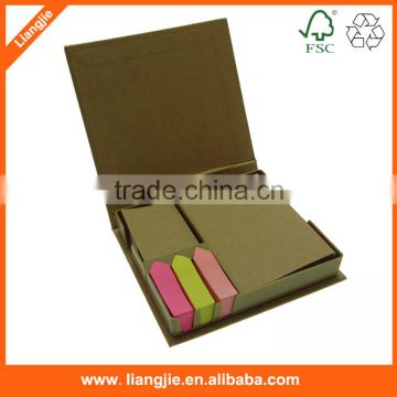 Combined sticky strips index,notes,memo pads in craft paper holder/box