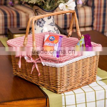 outdoor & indoor wicker cane basket shopper storage willow picnic basket with handle and liner
