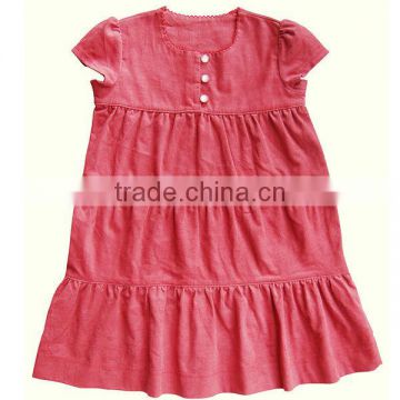 Pink ruffle cotton baby girls party wear dress fancy clothes with flower hem
