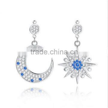 star and moon shape girl 925 silver earring, CZ zircon earring jewelry, earring silver 925
