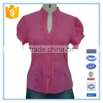 Ladies Fashion Shirt Ruffle Design Women Tops Cotton Blouse