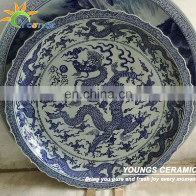3 Feet Big Hand Painted Dragon Phoenix Design Blue And White Ceramic Plate