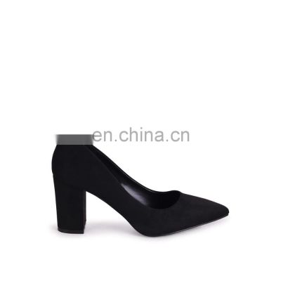 Women black latest high fashion wholesale design block heel pointed toe pumps sandals shoes made in Italy
