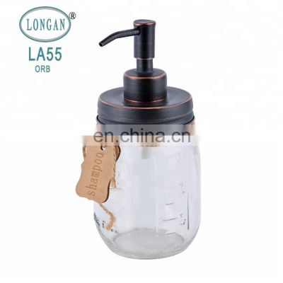 Polished chromed matte surface stainless steel soap lotion pump mason jar round shape glass bottle