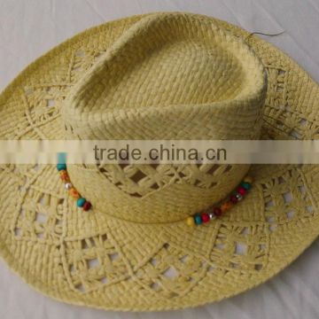 mexican cowboy hat of natural straw hat paper straw cheap for wholesale with decorate