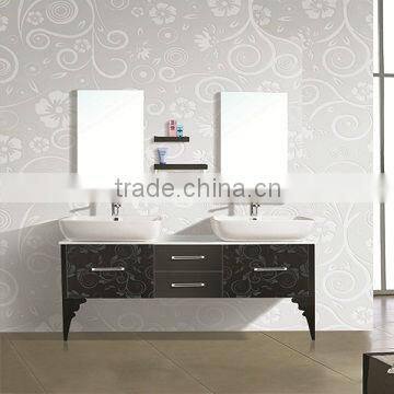 black floor mounted stainles steel bathroom cabinets with double sinks